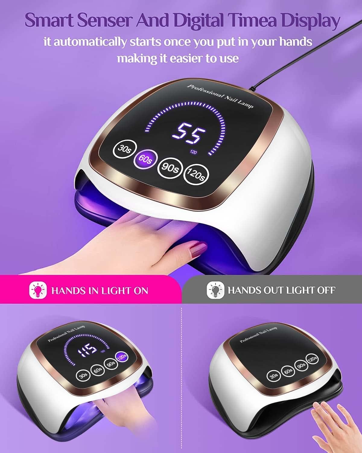 UV LED Nail Lamp, Gugusure Upgrade 180W Nail Dryer for Gel Polish with LCD Display, Auto Sensor and 4 Timer Settings, Professional Curing Lamp Light with 42 Beads for Salon and Home