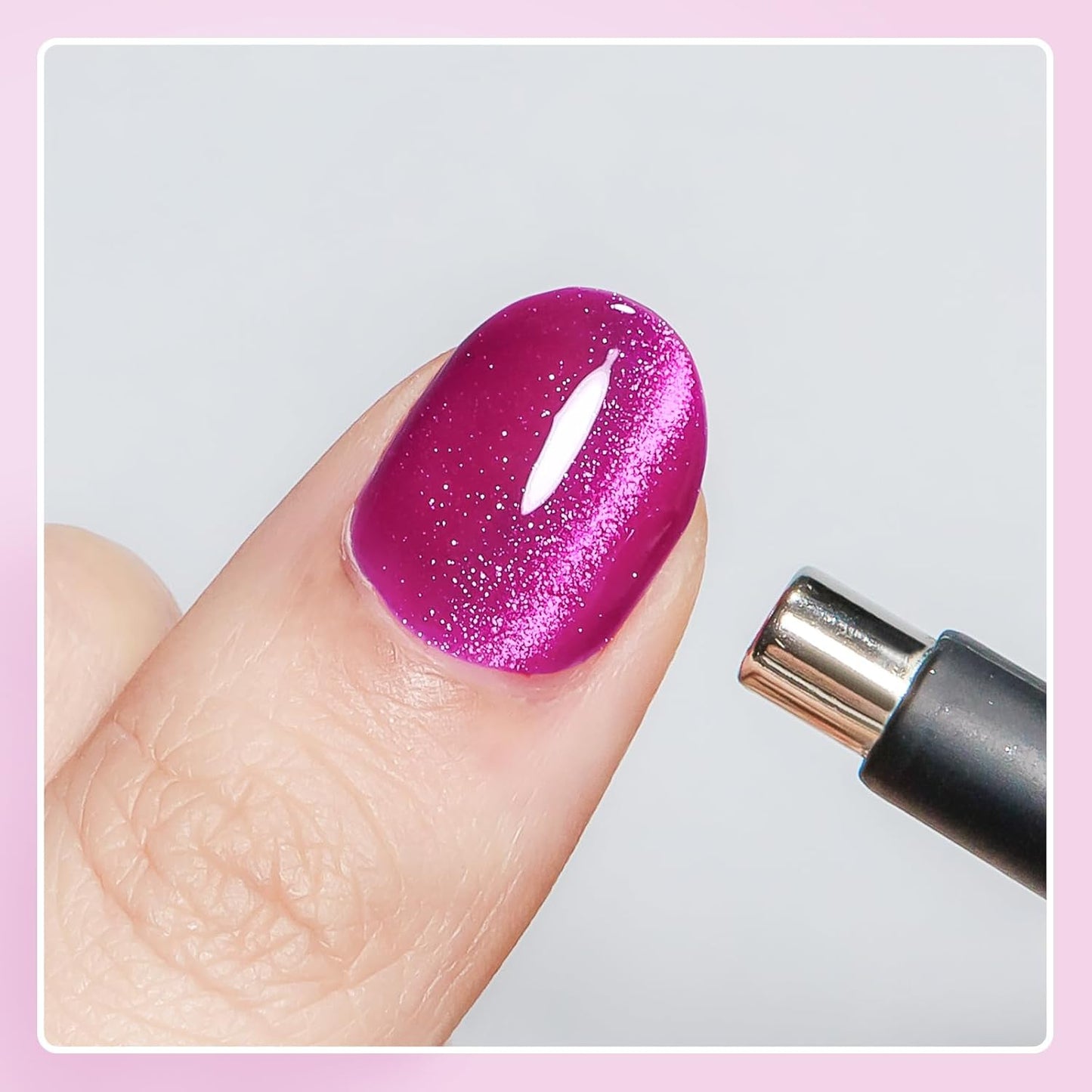 Hot Pink Cat Eye Gel Polish with Magnet 15ML Crystal Magnetic Cateye Gel Nail Nail Polish Holographic Glitter Shimmer Reflective Nail Polish with Magnet Soak Off Salon DIY at Home