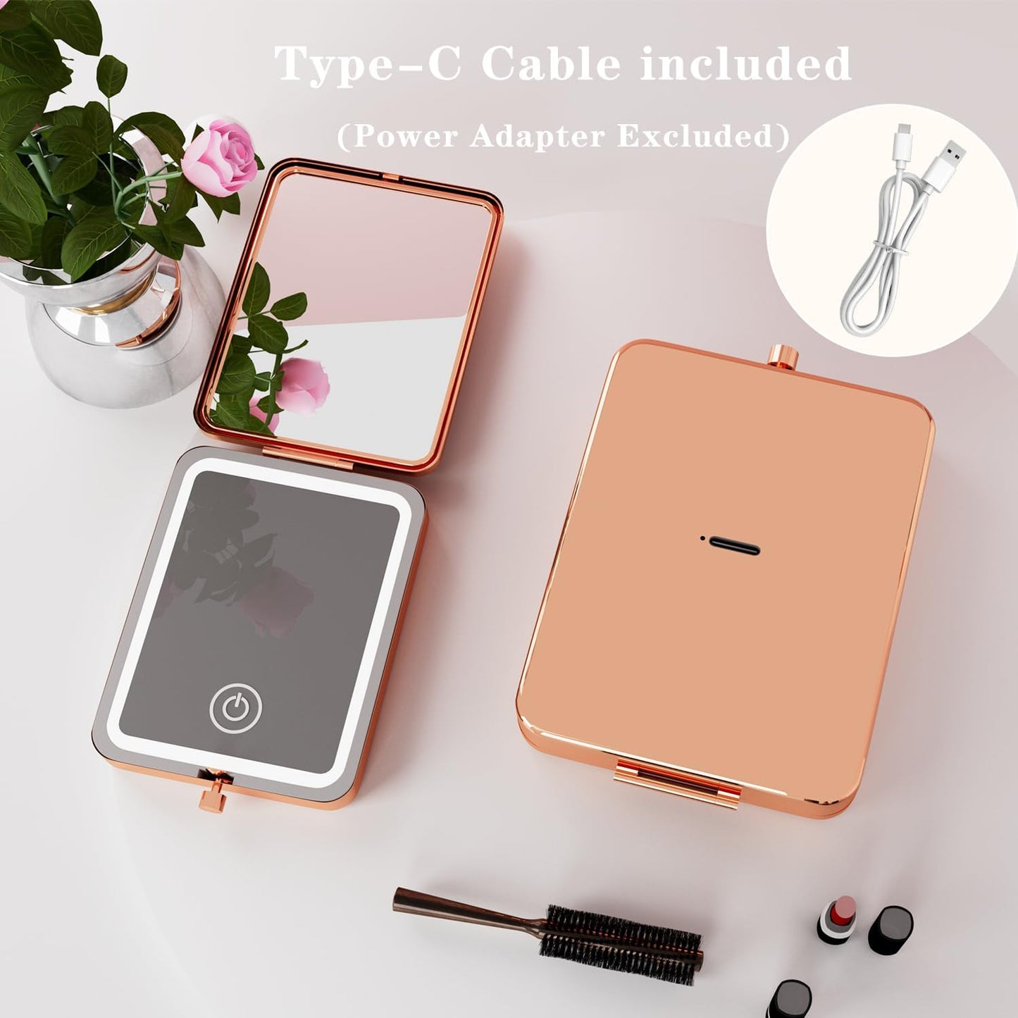 Vanity Mirror with Lights, 3X Magnifying Led Compact Travel Mirrors for Pocket,Purse, Double-Sided Foldable Handheld,Makeup Mirror with Lights, Makeup Vanity Desk Bathroom,Gifts for Women