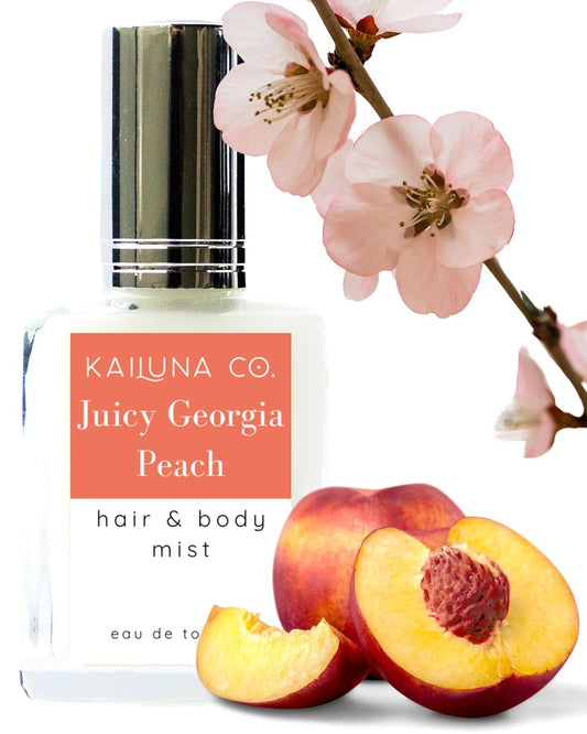 Juicy Georgia Peach Natural Hair & Body Mist Spray, Pure Essential and Fragrance Oils, Alcohol-Free, Handmade in California, 0.5Fl Oz