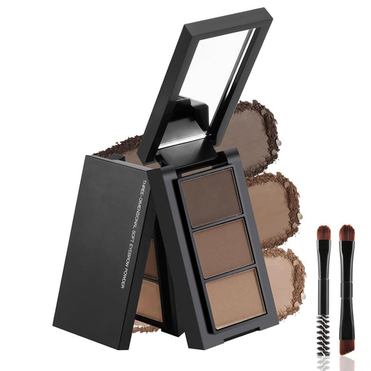 3 Colors Eyebrow Makeup Kit, Professional Brow Contour Palette, Waterproof Long-lasting Eyebrow Filler Powder with Mirror & Brow Brush