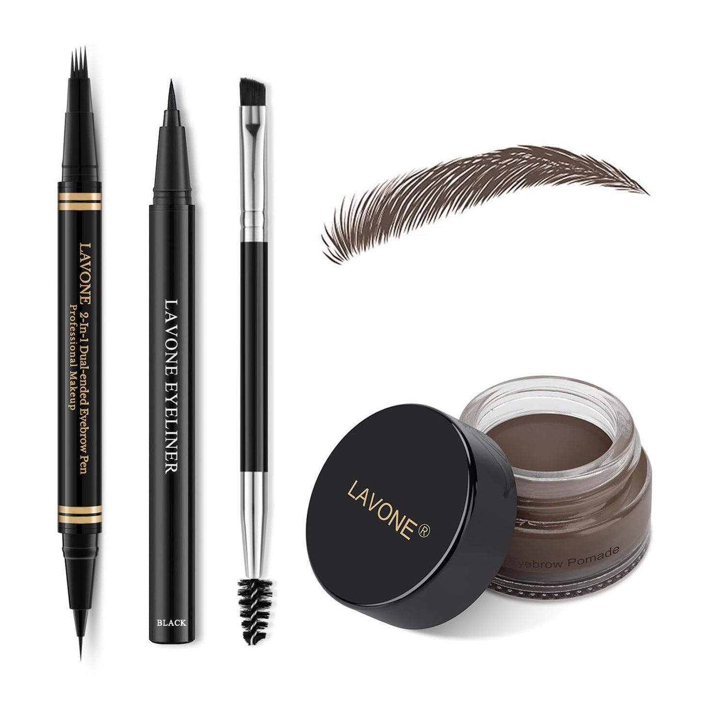 Eyebrow Pen Makeup Kit, with 4 Tip Waterproof Microblading Eyebrow Pencil, Eyeliner, Eyebrow Pomade and Dual-ended Eyebrow Brush, Brow Pencil Eyebrow Kit for Natural Looking - Black Brown