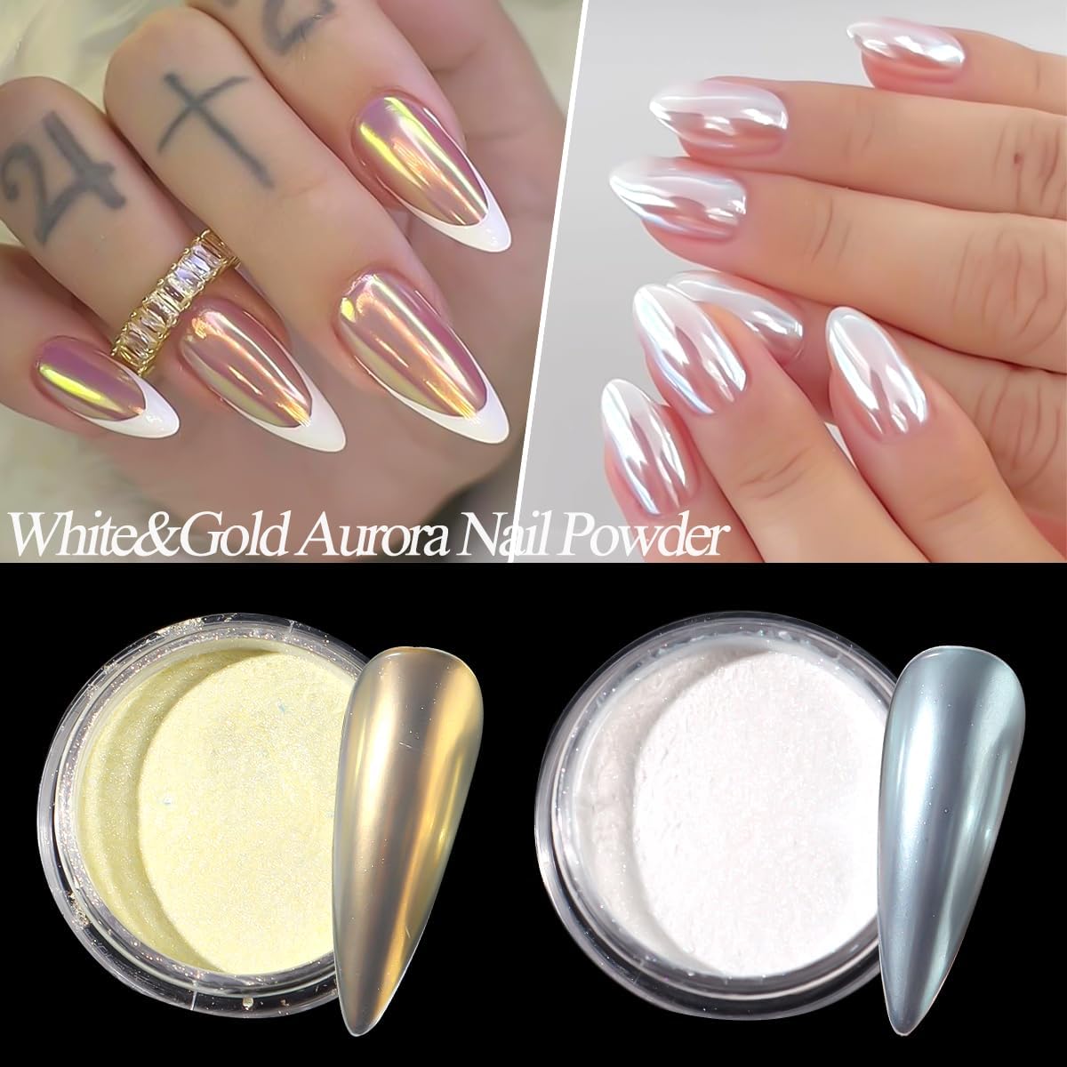 10 Colors Mermaid Pearl Chrome Nail Powder, Iridescent Aurora Powder Metallic Mirror Effect Pigment Pearlescent Nail Art Glitter Dust Kit for Gel Polish Nail Art Decoration