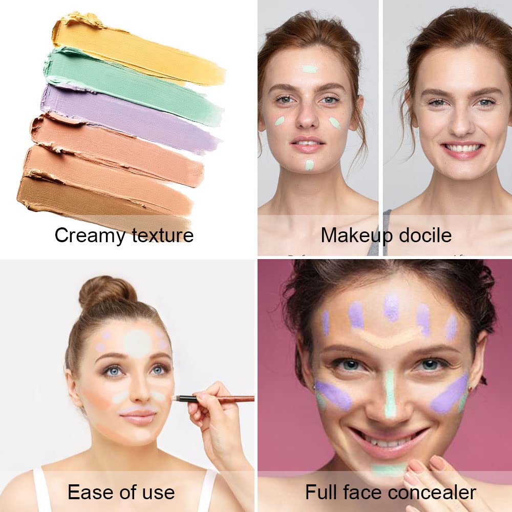 6 Color Correcting Concealer Palette With Concealer Brush, Tattoo Concealer, Cream Contouring Makeup Kit, Corrects Dark Circles Red Marks Scars Light Mediumor creamy concealer A1