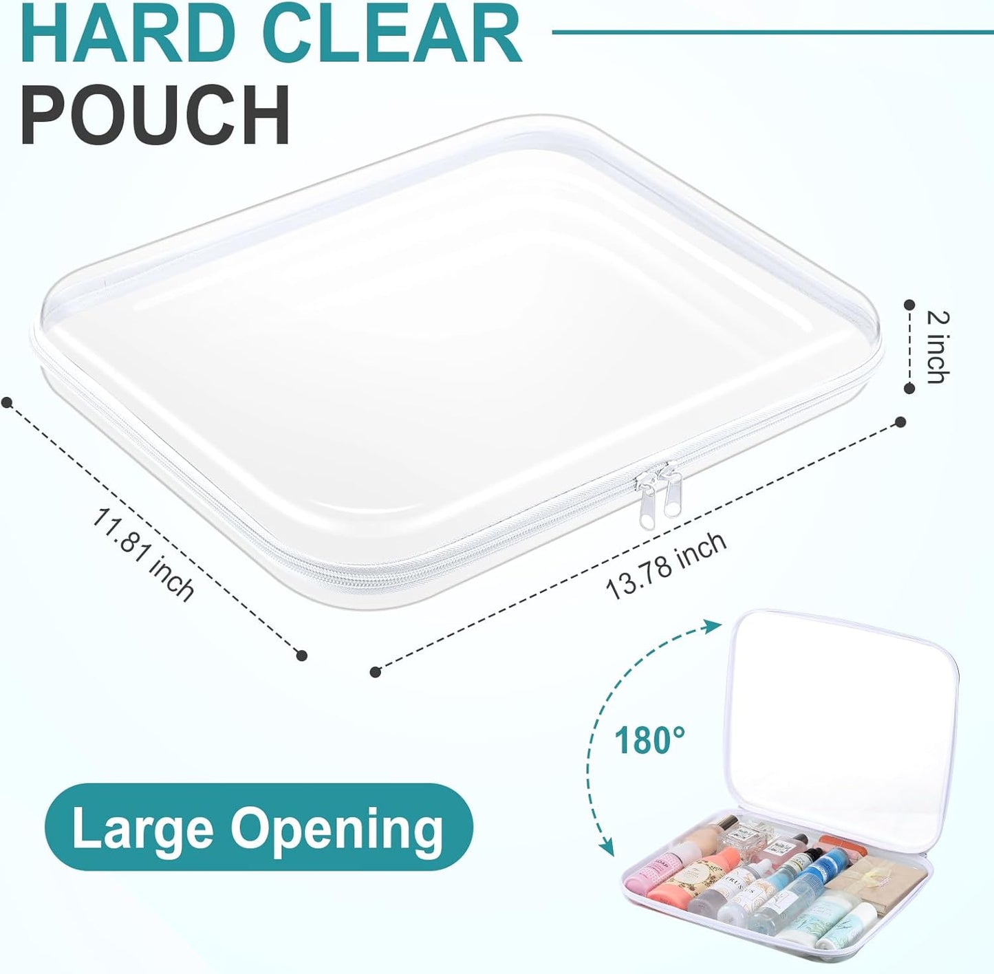 Hoolerry 4 Pcs Hard Clear Zipper Case Makeup Bags Plastic Pencil Pouch Transparent Storage Box Containers for Cosmetics, Snacks, Building Blocks, Puzzles(White,13.8 x 11.8 x 2 in)