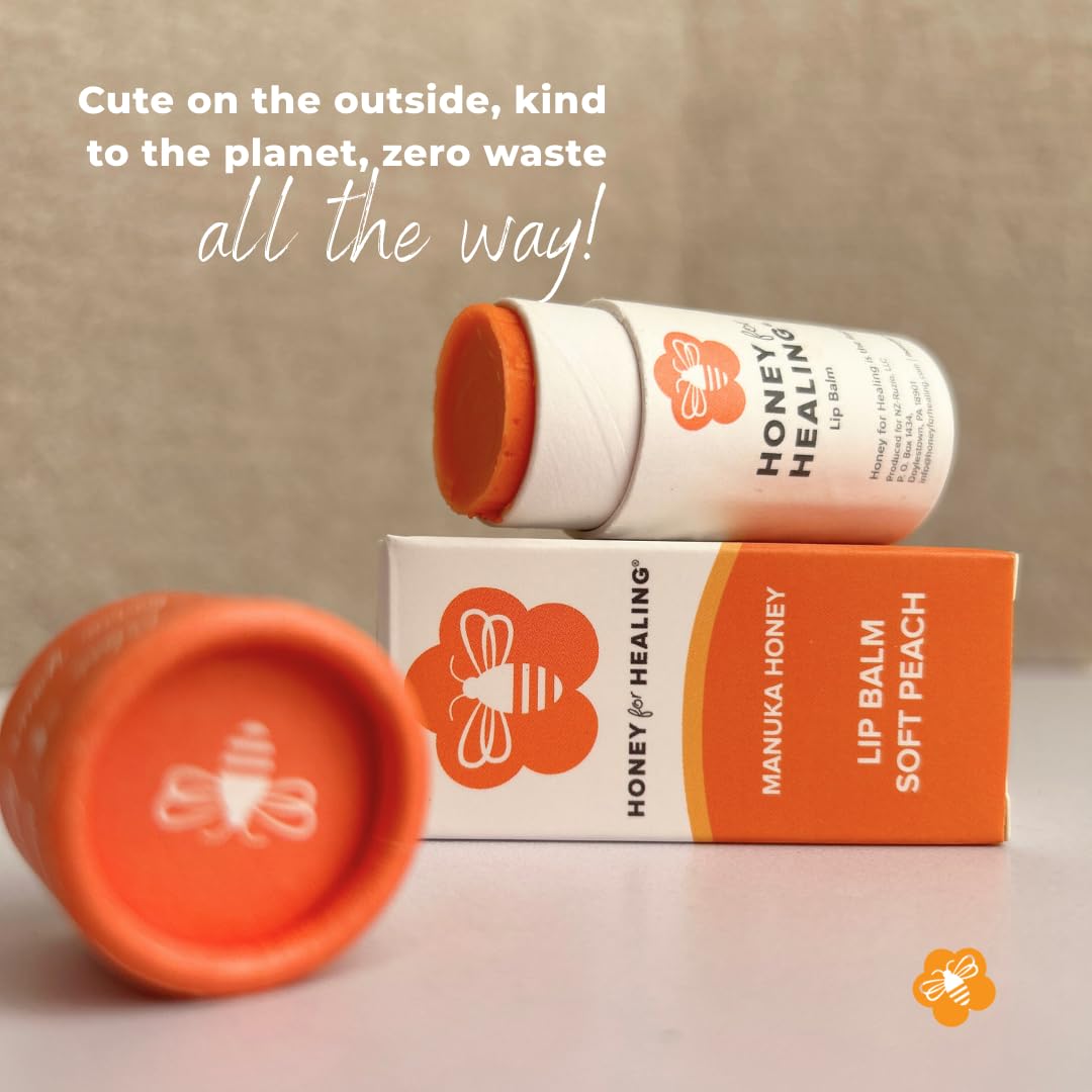 Manuka Honey Lip Balm 15+ UMF – Ultra-Hydrating Formula with Beeswax, Castor Oil & Organic Coconut Oil | 12+ Hour Moisture | Eco-Friendly Recyclable Tube | 0.25 oz / 7 g (Soft Peach)