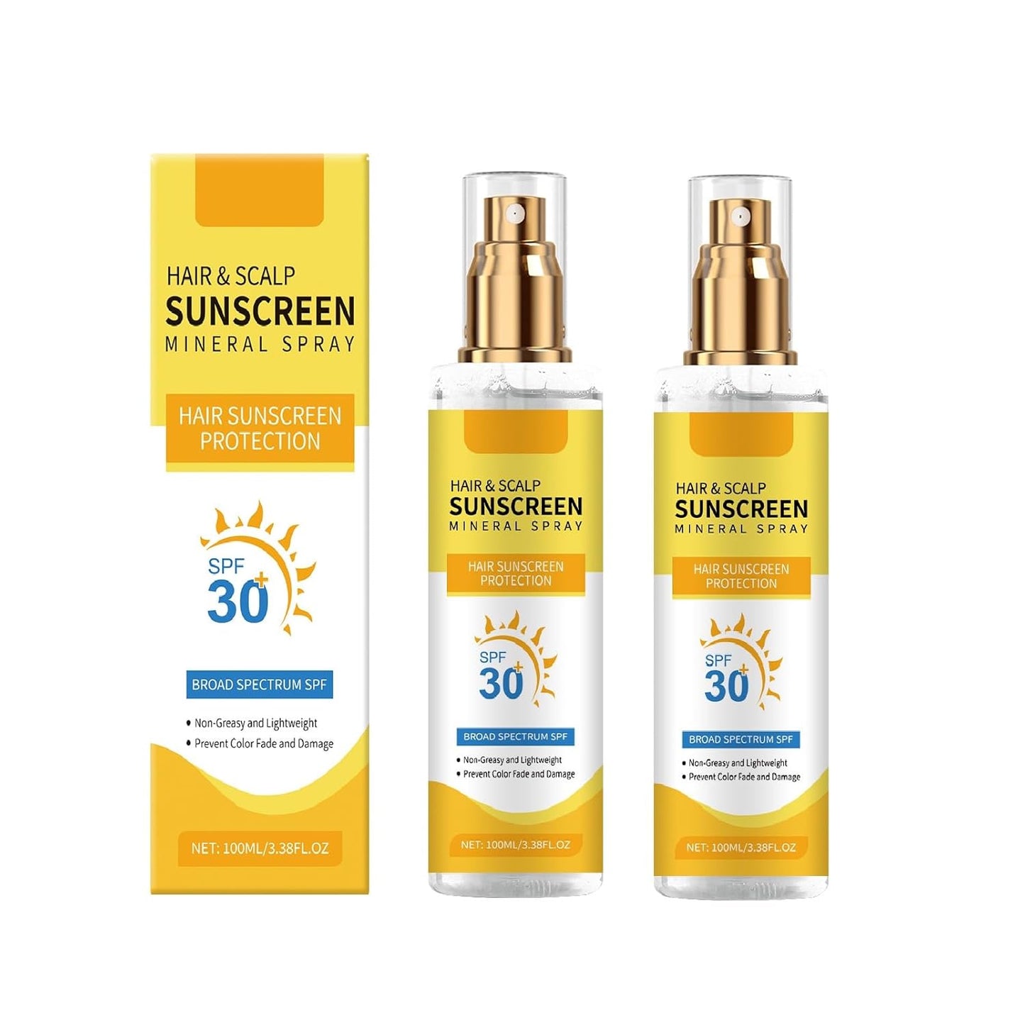 2 Pcs Hair and Scalp Sunscreen Spray SPF 30, Prevents Hair Fading Dryness & Scalp Sunburn for All Skin Type and UV Defense.