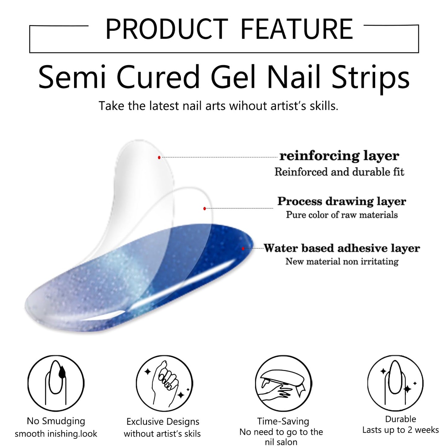 WOKOTO 1 Sheet Semi Cured Gel Nail Strips With Wood Stick, Nail File & Prepared Pads, 20 Tips Cat Eye French Semi Cured Nail Polish Strips, Harden With UV Light Gel Nail Wraps Stickers For Women