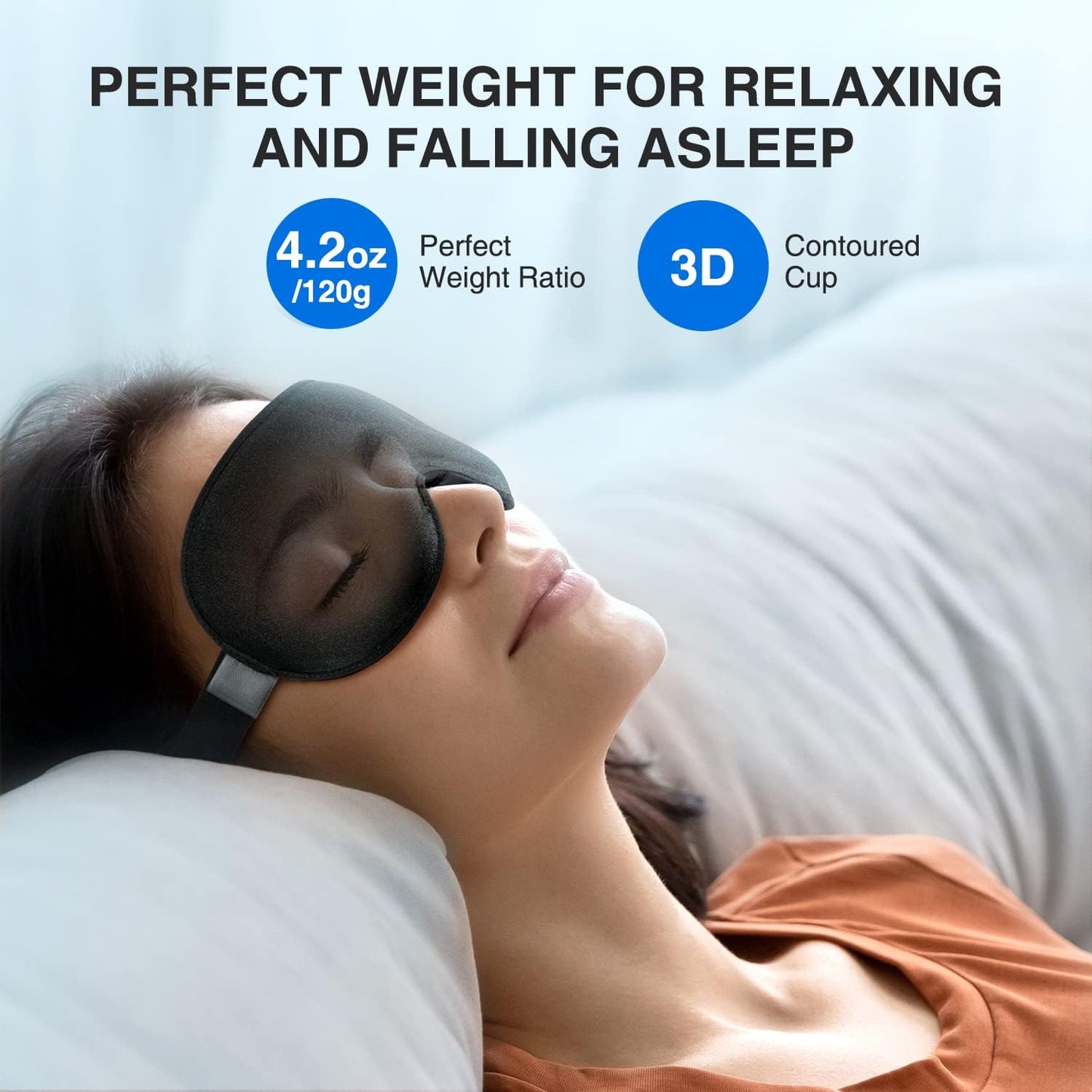 YFONG Weighted Sleep Mask, Women Men 3D Eye Mask Blocking Lights Sleeping Mask (4.2oz/120g), Pressure Relief Night Sleep Eye Mask with Adjustable Strap, Eye Cover Blindfold for Travel Nap Yoga, Gray