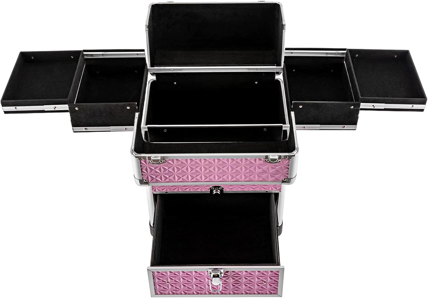 Rolling Makeup Train Case Professional Cosmetic Organizer Large Capacity Trolley Makeup Travel Case with 360° Swivel Wheels for Makeup Artist (Pink)