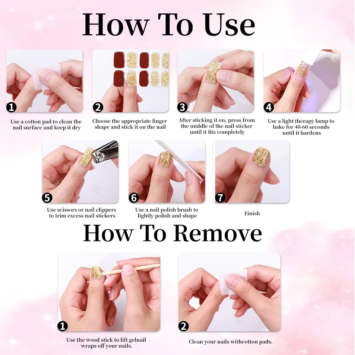 Pink Semi Cured Gel Nail Strips Stickers 16Pcs Real Gel Polish Strips Decals Solid Color Self Adhesive Long Lasting Nail Stickers for Women DIY Manicure Tips Party Nails Decoration 1 Sheets