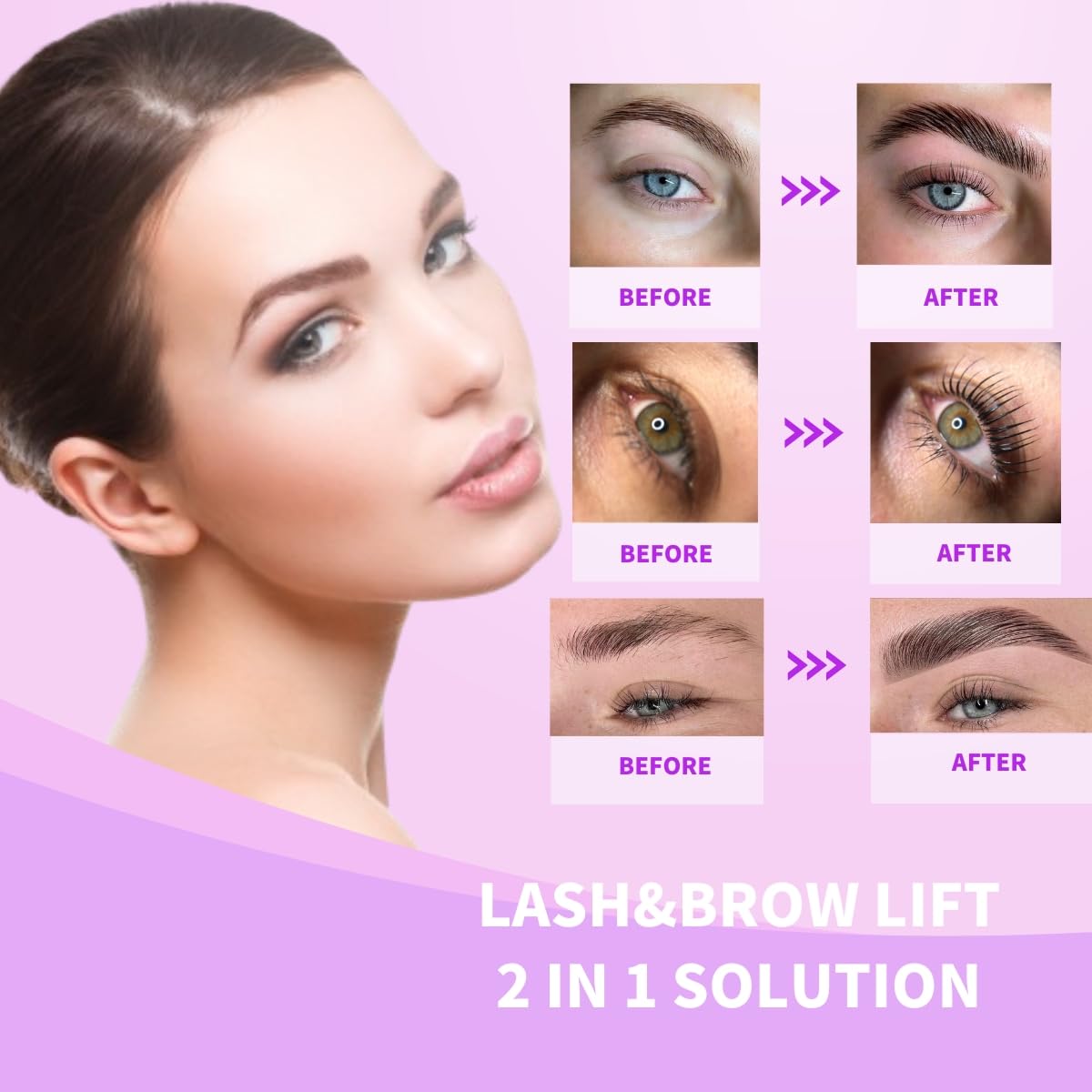 Lash Lift Kit Brow Lamination Kit 2 in 1 Solution, Professional Eyebrow and Eyelash Perm Kit, 6-8 Weeks Long Lasting for Professional and DIY Use
