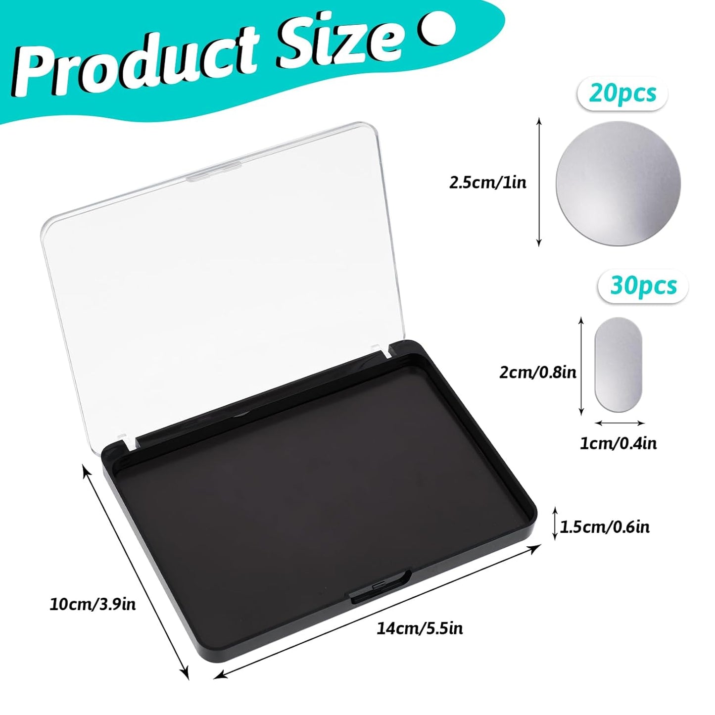 Empty Magnetic Makeup Palette Set, 1pc Magnetic Makeup Palette+ 20PCS Round Adhesive Metal Stickers + 30PCS Square Adhesive Metal Stickers for DIY Eyeshadow Blush