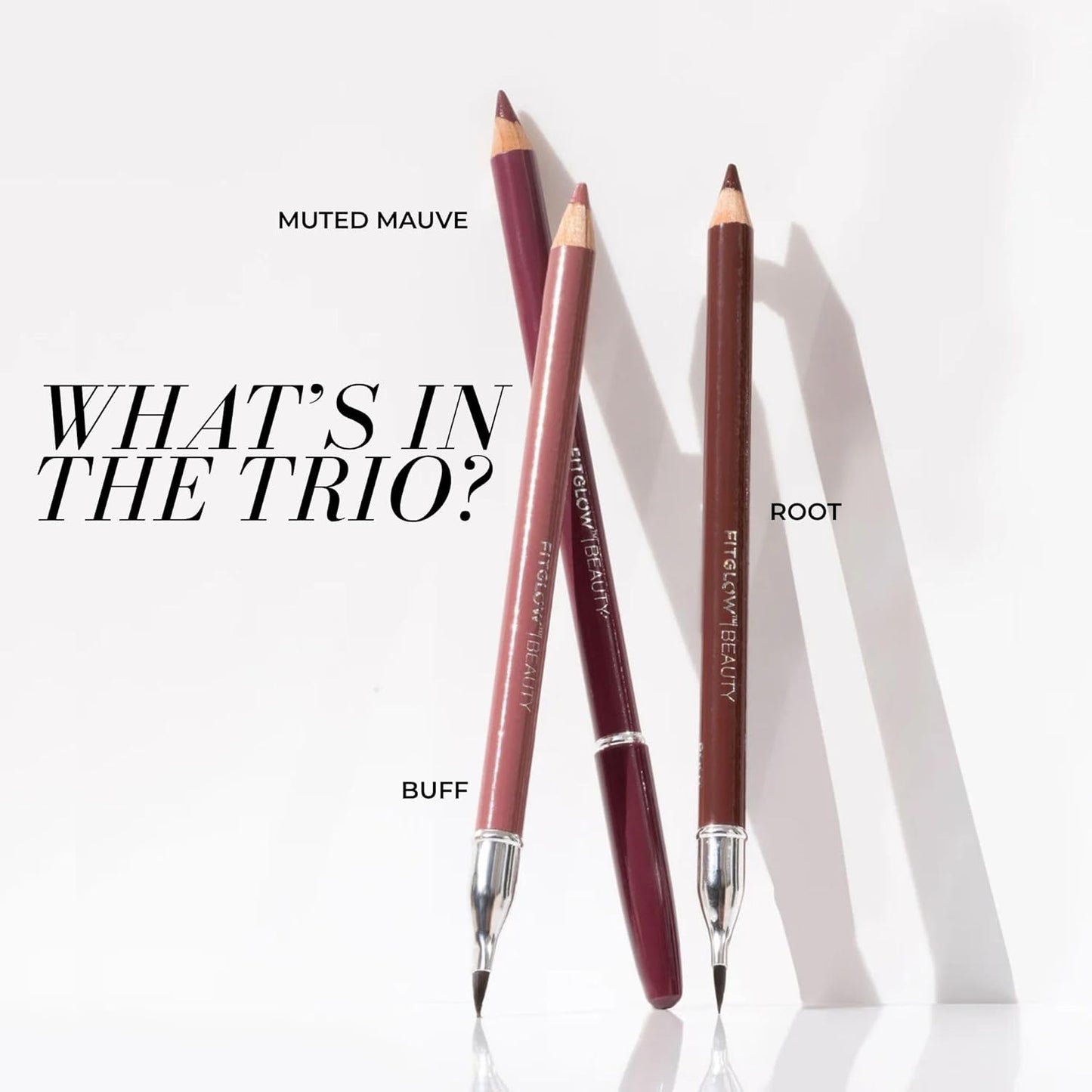 FITGLOW Beauty Vegan Lip Liner Pencil Trio | Hydrating Plumping Lip Liner Kit with Blending Brush | Smudge-Proof Lip Perfector | Define & Sculpt | Natural Lip Enhancer | 3pk - Muted Mauve, Buff, Root