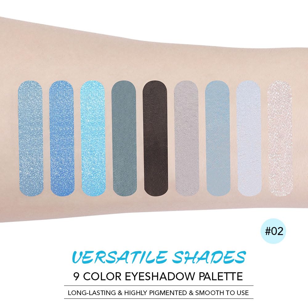 Light Blue Eyeshadow Palette, Matte & Shimmer Glitter Blue Shadow for Eye Makeup, High Pigmented White Gray Black Green Powder Palet de sombras de ojos, Cruelty Free