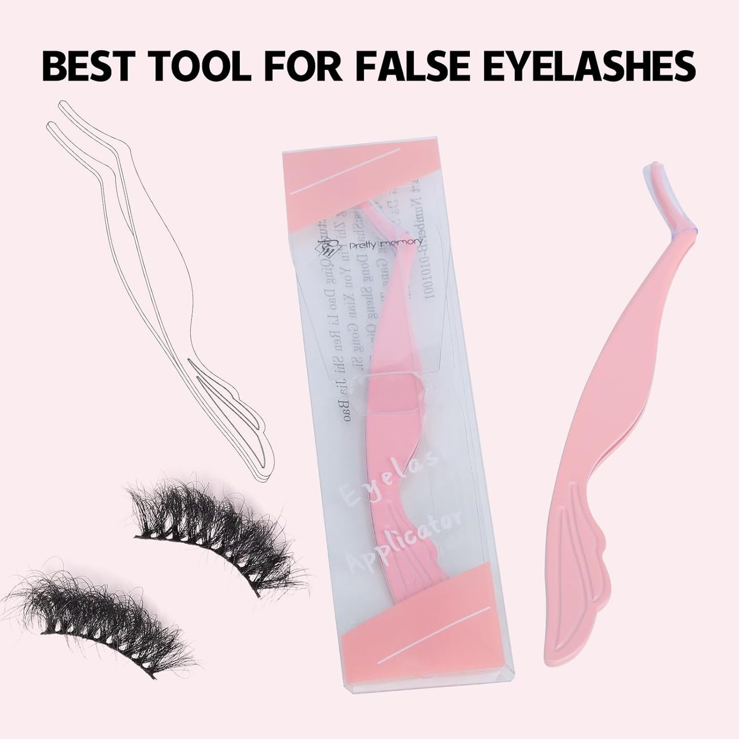 Pretty memory Eyelash Applicator Tool DIY False Curved Eyelash Extension Tweezer for Volume Lashes Application and Removal, Pink
