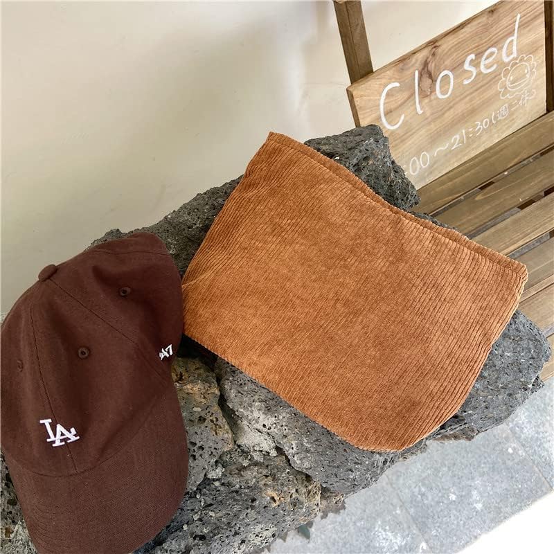 PAZIMIIK Makeup Bag Large Zipper Corduroy Make Up Pouch for Purse Travel Canvas Cosmetic Organizer for Women Brush Storage,Brown