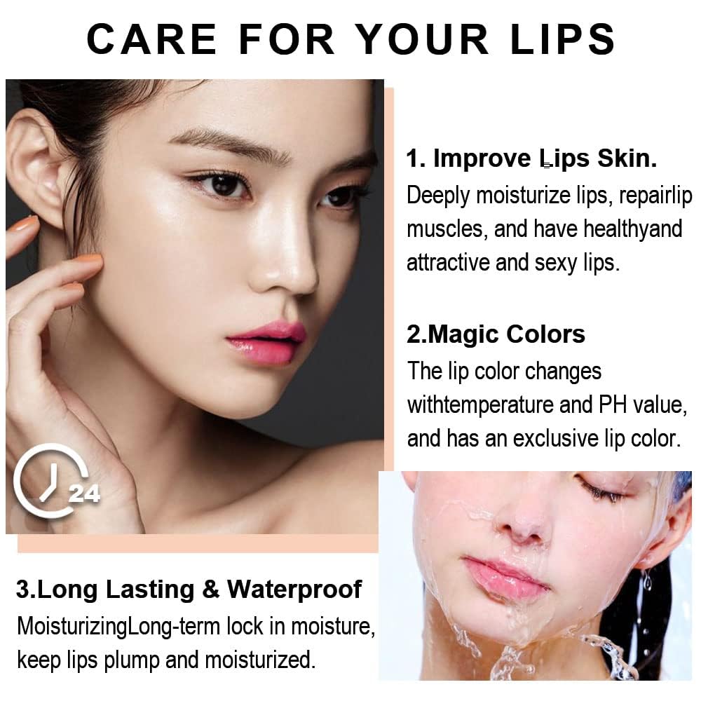 evpct 3Pcs Magic Color Changing Lipstick 24 Hours Original for Women Lasting Waterproof, Aloe Vera Strawberry Black Red Cherry PH Mood Permanent Hardpointing color changing Lipstick Tinted Lip balms