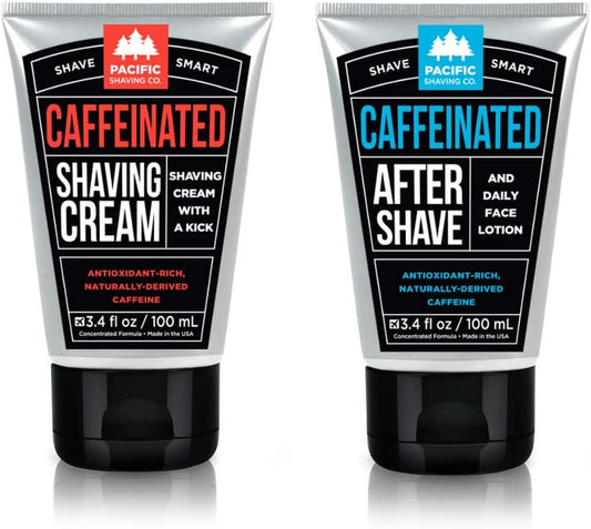 Pacific Shaving Company Caffeinated Shaving Cream & Aftershave Set - Shave Kit for Men - Antioxidant + Caffeine Enriched Shave Cream + Aftershave Lotion (3.4 Oz, 2 Pack)