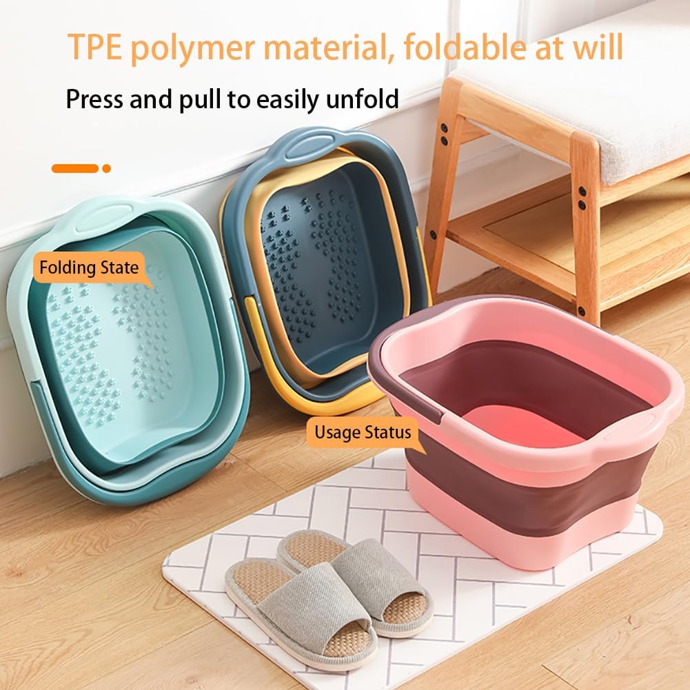 Collapsible Pedicure Foot Spa Bath Massager for Dry Cracked Feet, Feet Soaking Tub with Massage Acupoint, Pedicure Foot Soak Basin Plastic Bucket with Handle(White)