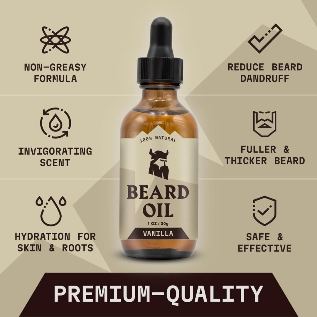 Striking Viking Beard Oil and Balm - Leave in Beard Conditioner - Tames, Styles, Softens, and Moisturizes Beards and Mustache - Made with All Natural and Organic Argan and Jojobo Oils, Vanilla