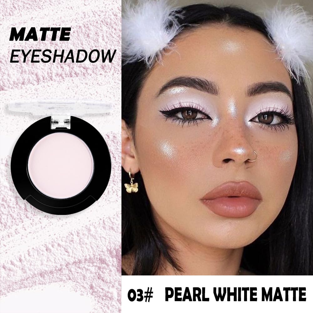 Monochrome Matte Eyeshadow Makeup Palette, Highly Pigmented Pearl White Eyeshadow Palette, Matte Pressed Powder Eye shadow Makeup, Single Vegan Eye Shadow, Daily Evening Women Girls Eyeshadow Gift 3#