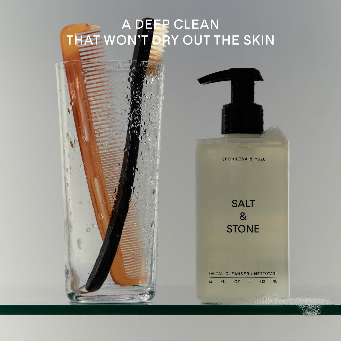 Salt & Stone Facial Cleanser for Women & Men, Spirulina & Yuzu Gentle Facial Wash with Hyaluronic Acid, Squalane, For All Skin Types, Vegan, Cruelty Free, 7.2 oz