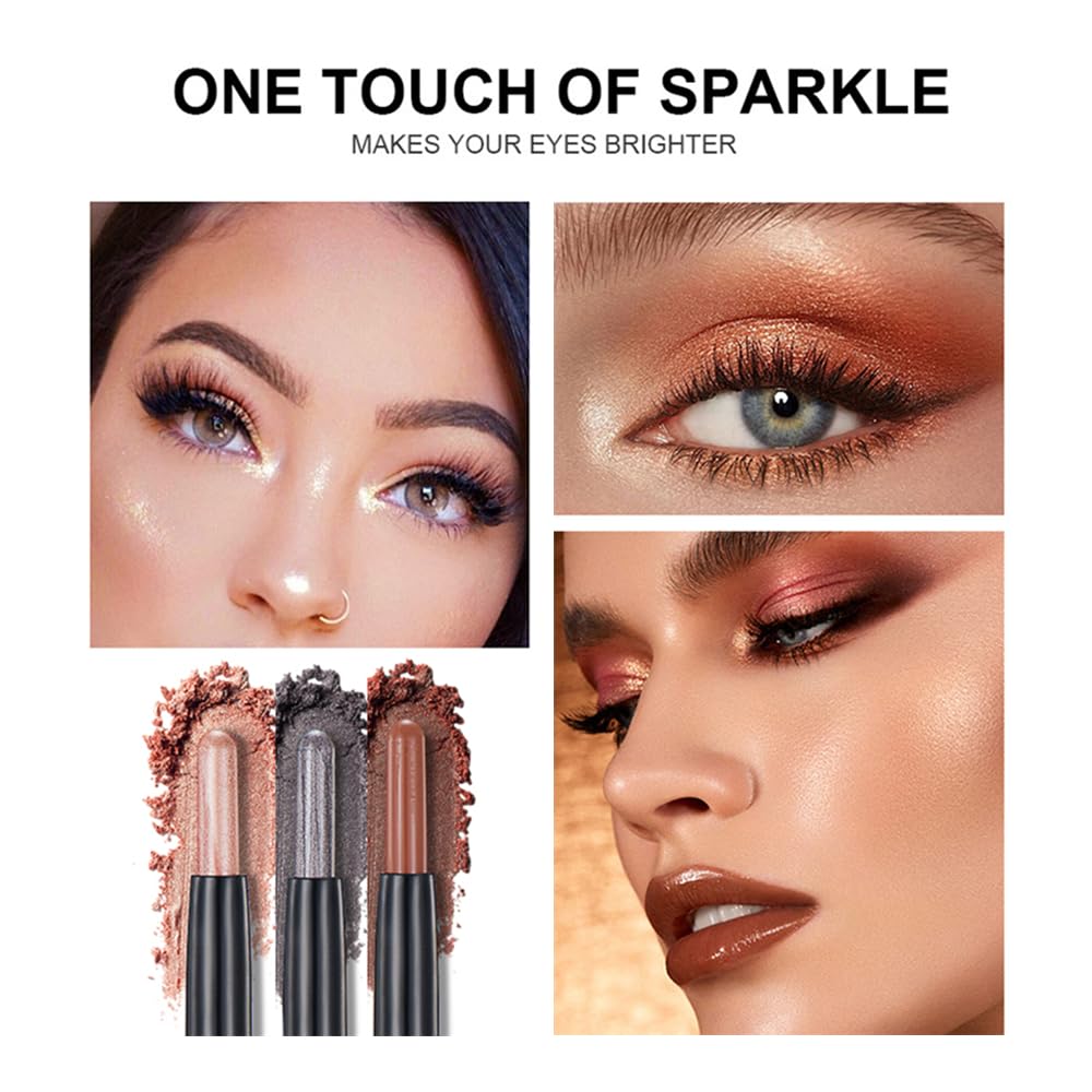 Caramel Eyeshadow Stick Makeup, Cream Shimmer Eye Shadow Pencil, Hypoallergenic Waterproof Long Lasting Crayon, Smooth Glitter Primer Palette Eyeliner Make up