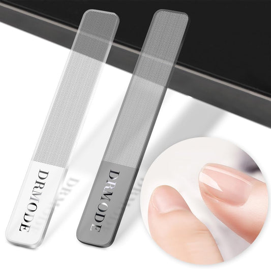 Glass Nail File - 2PC Upgrade Glass Nail Shiner for Natural Nails Nano Nail Buffers Crystal Polisher with Case, Professional Manicure Tools Kit for Acrylic Nail Care for Women and Girls