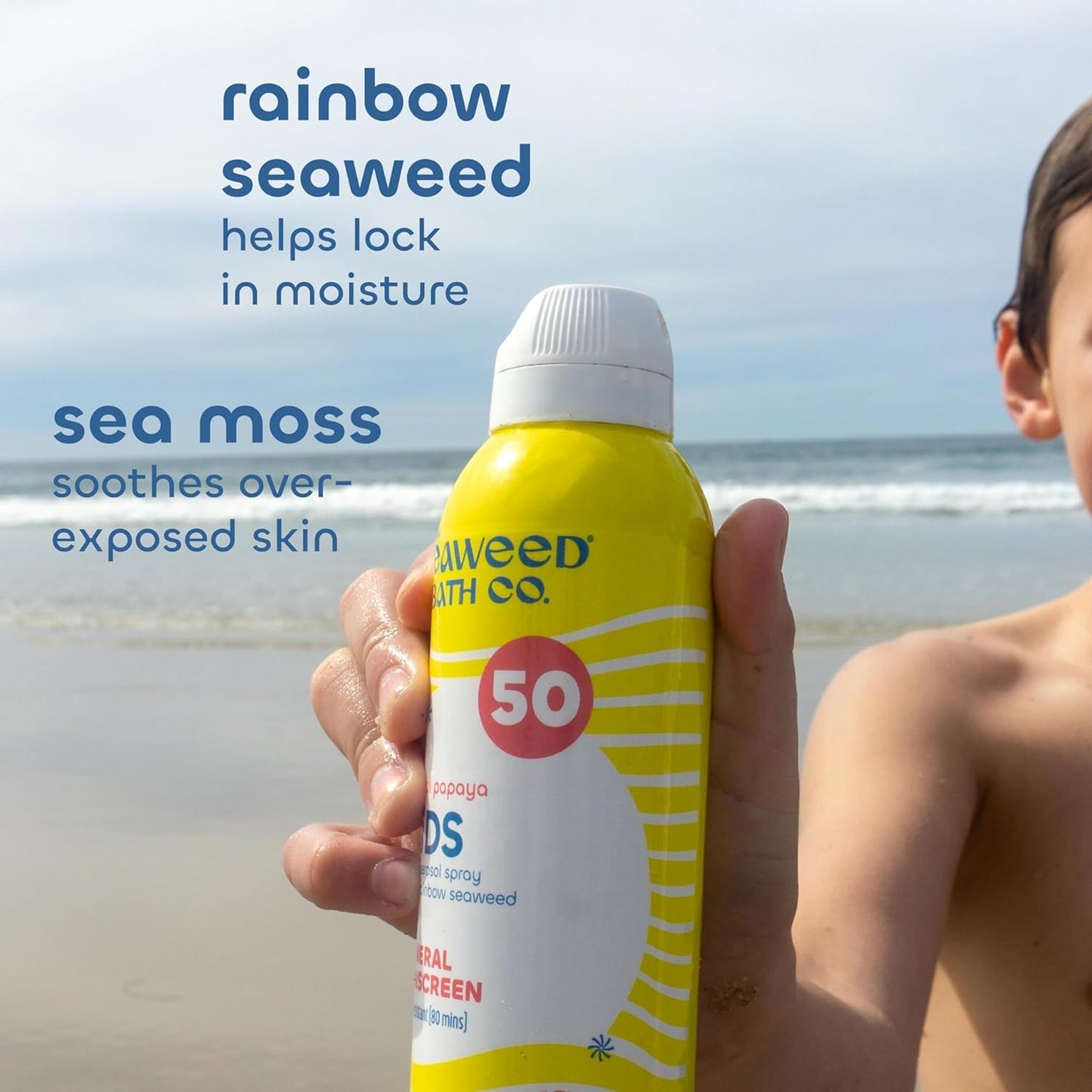 Seaweed Bath Co. Kid's Mineral SPF 50 Broad Spectrum Sunscreen Spray, 6 Ounce (Pack of 2), Papaya Scented, Water Resistant, Tear Free, Sensitive Formula, with Zinc Oxide, Rainbow Seaweed, Watermelon