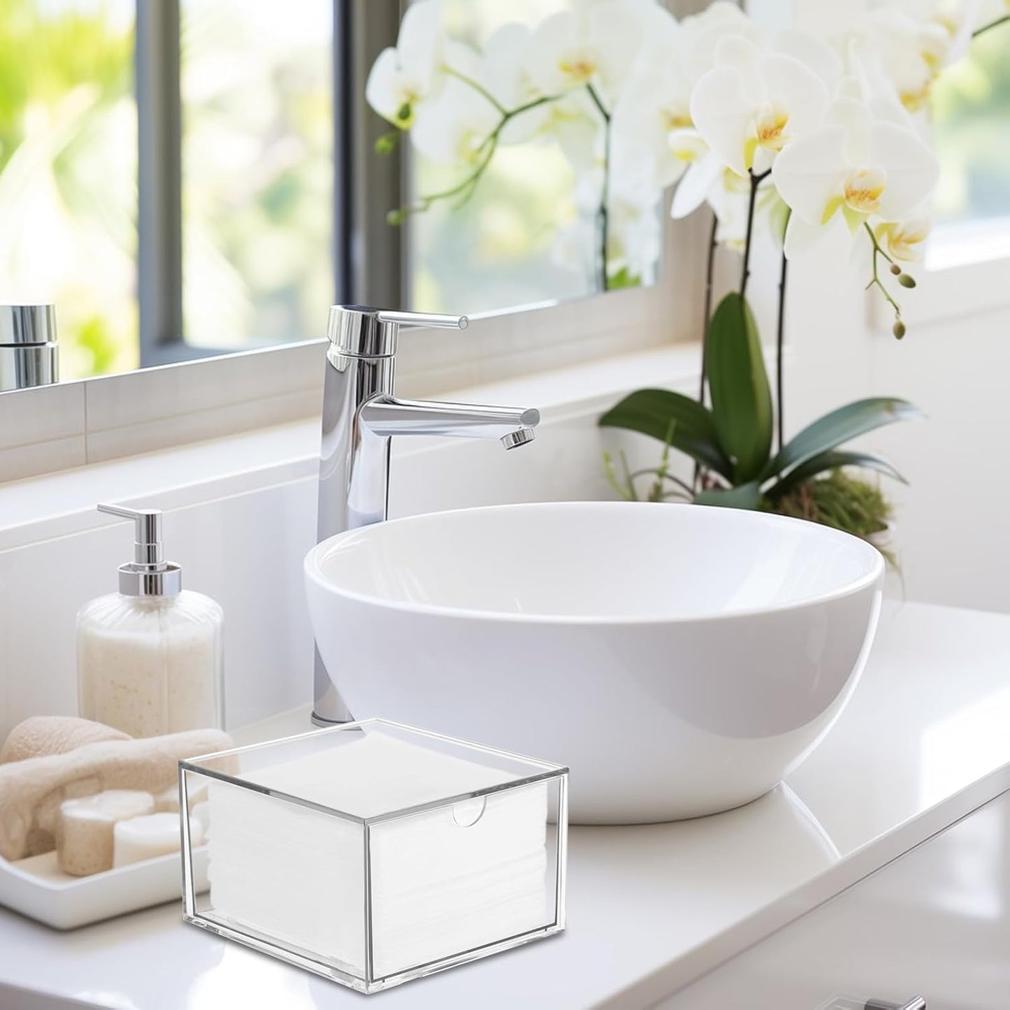 Rainmae Disposable Face Towel Holder, Face Towel Storage Box Bin, Stackable Clear Makeup Organizer with Drawer for Clean Skin Club Face XL Towels Holder for Vanity Bathroom and Makeup Organization