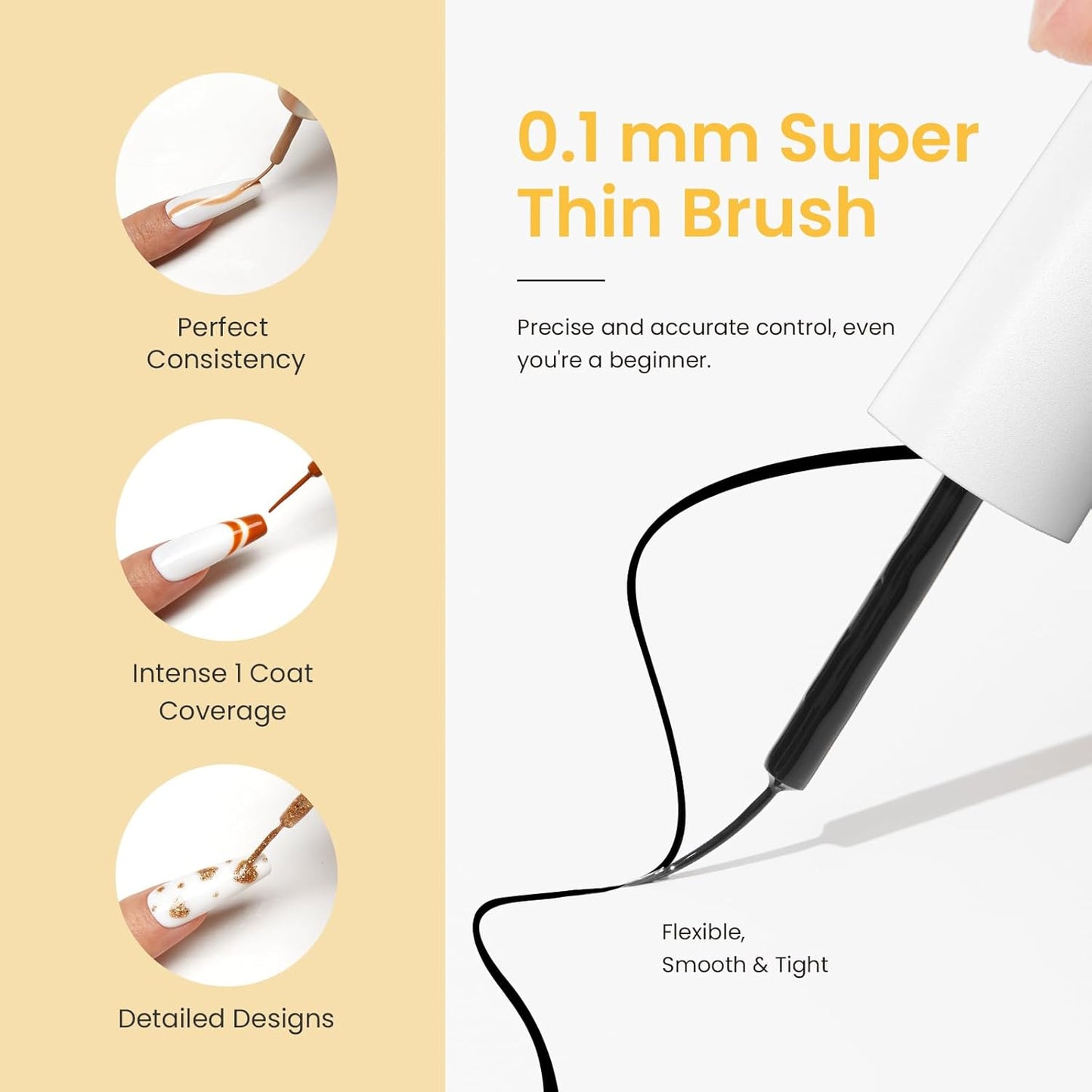 beetles Nail Art Liner Gel Polish Set, 4 Pcs Neutral Classic Glitter Reflective Colors Swirl Manicure Design Shiny Gold Silver Black White Decoration Holiday Party Gifts for Women Girls