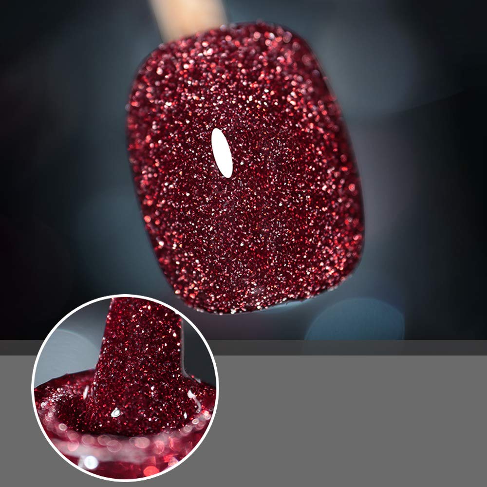 MIZHSE Diamond Gel Nail Polish, Reflective Glitter Red Gel Polish, Christmas Sparkly Shiny Nail Art Varnish Manicure Kit, Soak Off Nail Art for Beginners DIY at Home