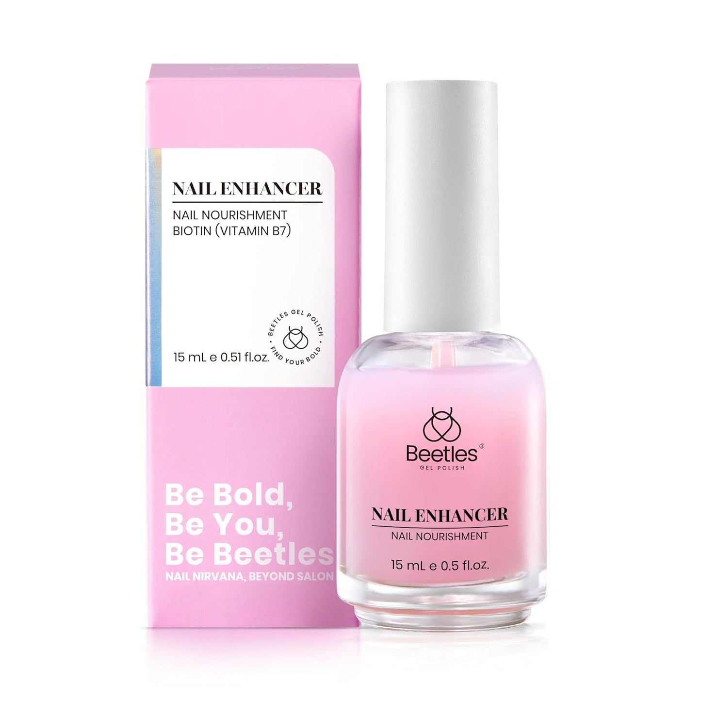 Beetles Nail Strengthener, Air Dry Pink Neutral Nail Polish Strengthener and Growth Nail Growth Treatment Nail Strengthener for Thin Nails and Growth