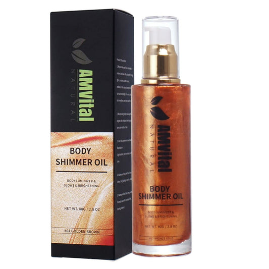 Shimmer Body Oil Golden Brown, Illuminator Highlighter for Face & Body Makeup Shine, Non-Sticky Body Moisturizing For All Skin Types, Fast Absorbing & lightweight Body Oil For Women