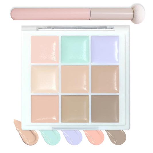 9 Colors Correcting Concealer Contour Palette,Concealer Cream Contour Makeup Palette,Contouring Foundation Highlighting Makeup Kit with Brush