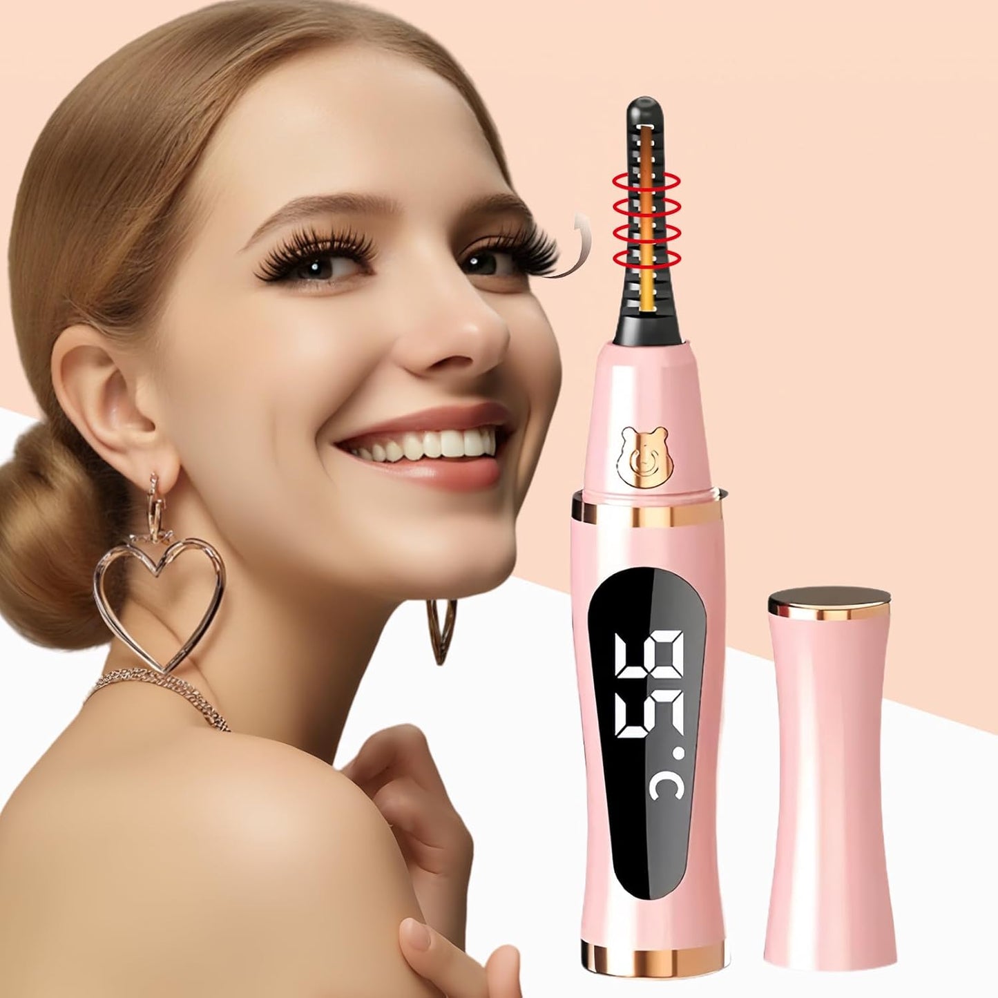 2025 Upgraded Heated Eyelash Curler – Fast 5s Heat-Up, USB Rechargeable Electric Eyelash Curler, 3 Temperature Modes, LED Display, Anti-Burn, 24H Long-Lasting Curl, Perfect Gift for Women (Pink)