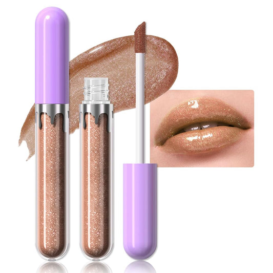 Glitter Liquid Lip Gloss,Bronze Shimmer Lipstick, Waterproof Shimmer Lip Stain Lip Glaze, High Shine Long Lasting Shiny Lip Color Makeup 14#