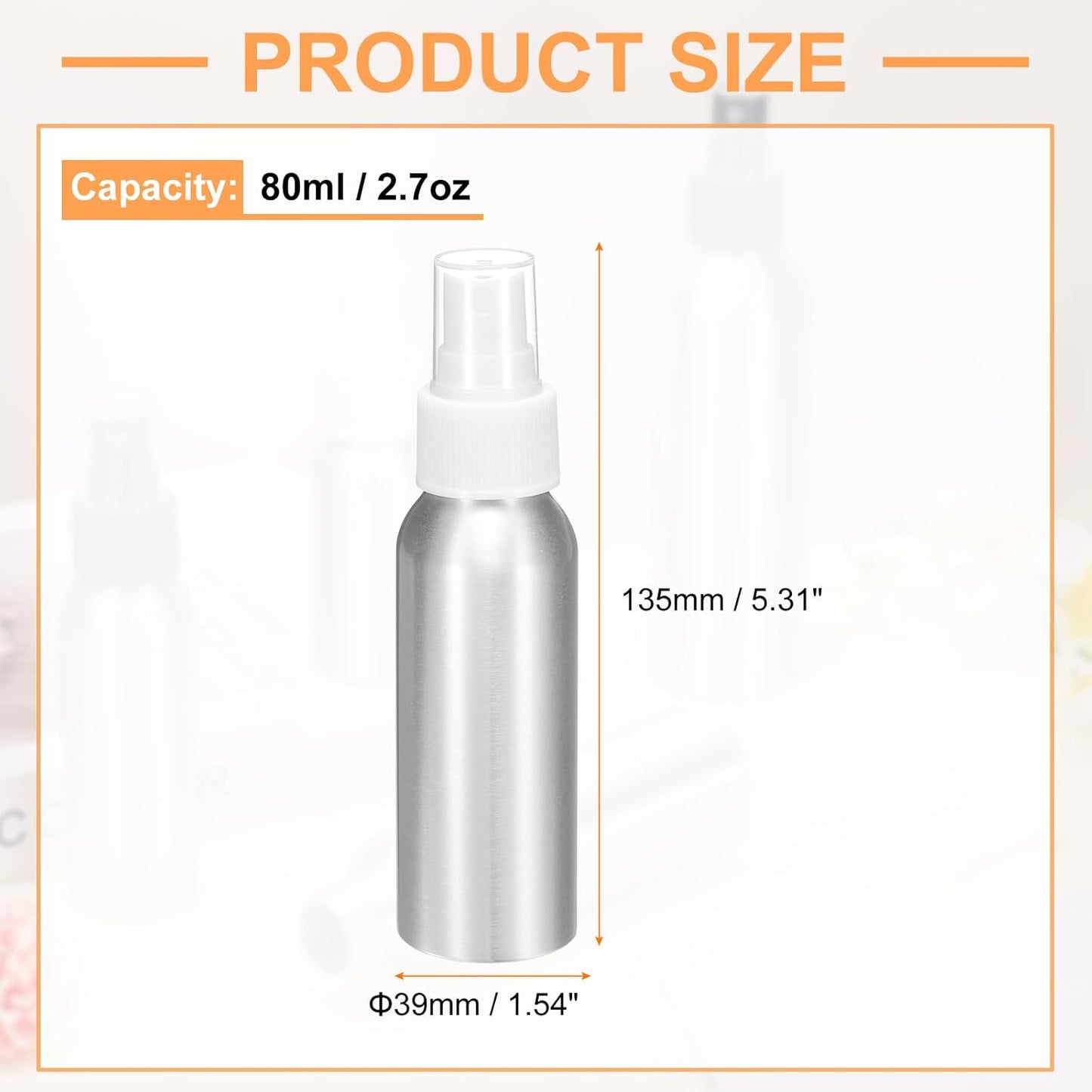 HARFINGTON 5pcs Aluminum Fine Mist Spray Bottles 80ml/2.7oz Metal Small Liquid Alcohol Refillable Travel Container with White Plastic Nozzle Cap for Perfume Skincare Cosmetic Storage Bottle