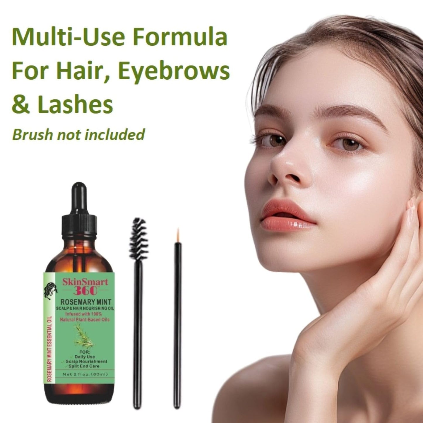 SkinSmart 360® Rosemary Mint Hair Growth Oil & Scalp Care – 100% Natural, Plant-Based, Non-Greasy Formula for Hair, Eyebrows & Lashes – 60ml, Pack of 1