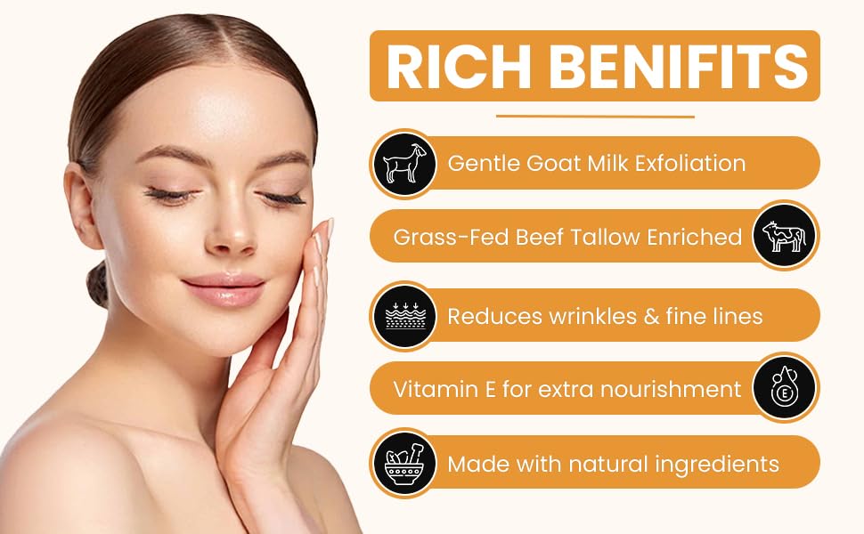 Grass Fed Beef Tallow & Goat Milk Body Lotion for Sensitive Skin, Organic Tallow Lotion - Soothes Dry Patches, Goat Milk Moisturizer - Handmade Tallow Body Lotion (Lavender Vanilla, 8 Oz)