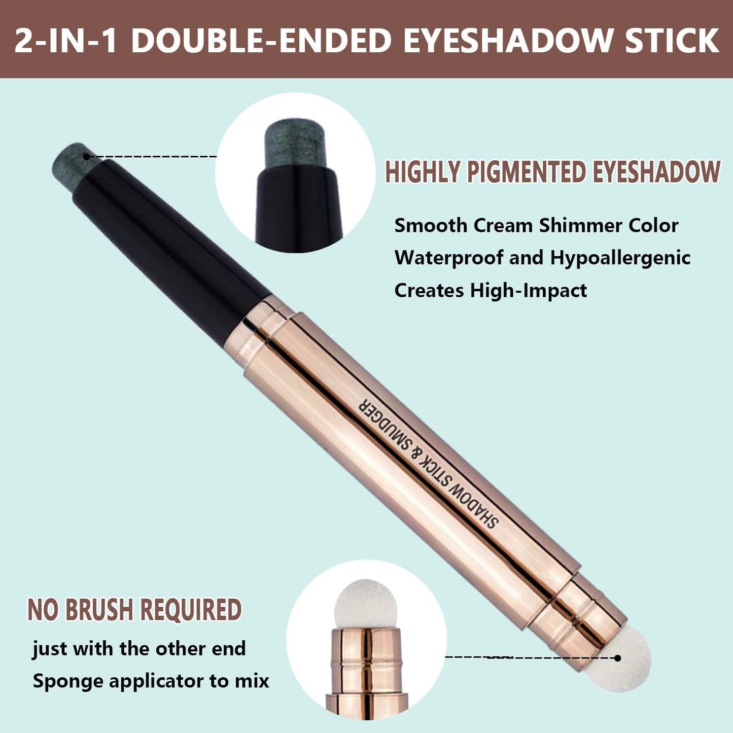 Green Eyeshadow Stick And Sponge Makeup Brush Cream Shimmer Smooth Shadow Pencil Eyeliner Long Lasting Waterproof Eye Shadow Highlighter Stick Hypoallergenic Multi-Dimensional Eyes Look ( # 11)