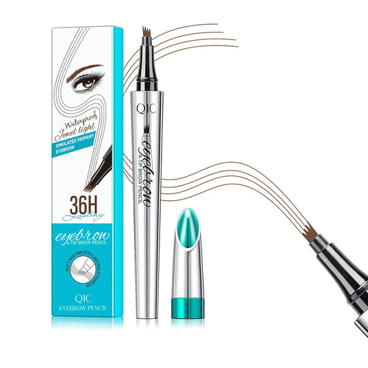 QIC Eyebrow 4 Tip Brow Pencil, Microblading Pen Waterproof Long-Lasting with Upgrade Micro-Fork Tip Applicator for Natural Brows (Light Brown-01)