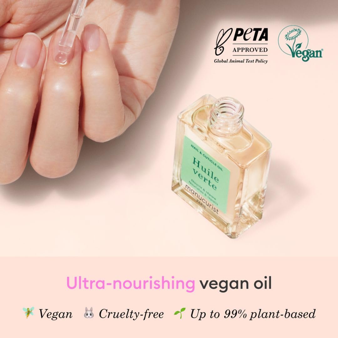 Manucurist Green Oil Nail Care - Nail & Cuticle Oil for Nails - Nourishes and Regenerates Nails and Cuticles - Promotes Growth - Blend of 6 Oils - 99% Bio-Sourced - Nail Care - 0.5 fl oz Bottle