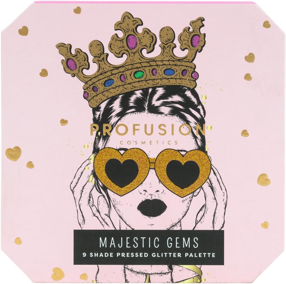 Profusion Cosmetics Majestic Gems 9 Shade Pressed Glitter Palette for Stunning Looks, Sparkle and Shine with Premium Makeup Kit, Get Lit and Glittery is Must Have Essential for Your Glam Squad