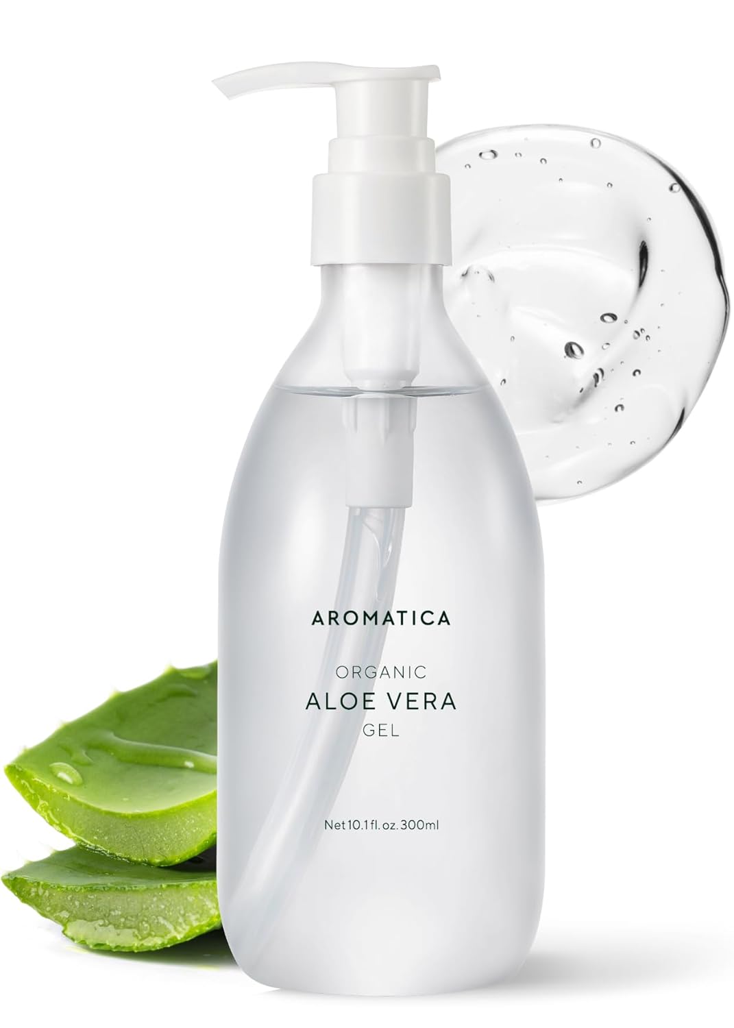 AROMATICA Organic Aloe Vera Gel 10.14oz/300ml, After Sun Care And Sunburn Relief with Pure Aloe Vera Gel Face&Hair, Sun Burn Moisturizer EWG Verified