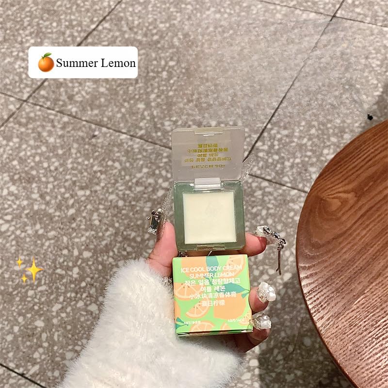 Mini Ice Cube Cooling Solid Perfume Balm - Refreshing Fruity Scent with Shimmer Highlighter, Long-Lasting Fragrance & Odor Neutralizer for Women (Portable Skin Glow) (Coastal Lemon Mist)