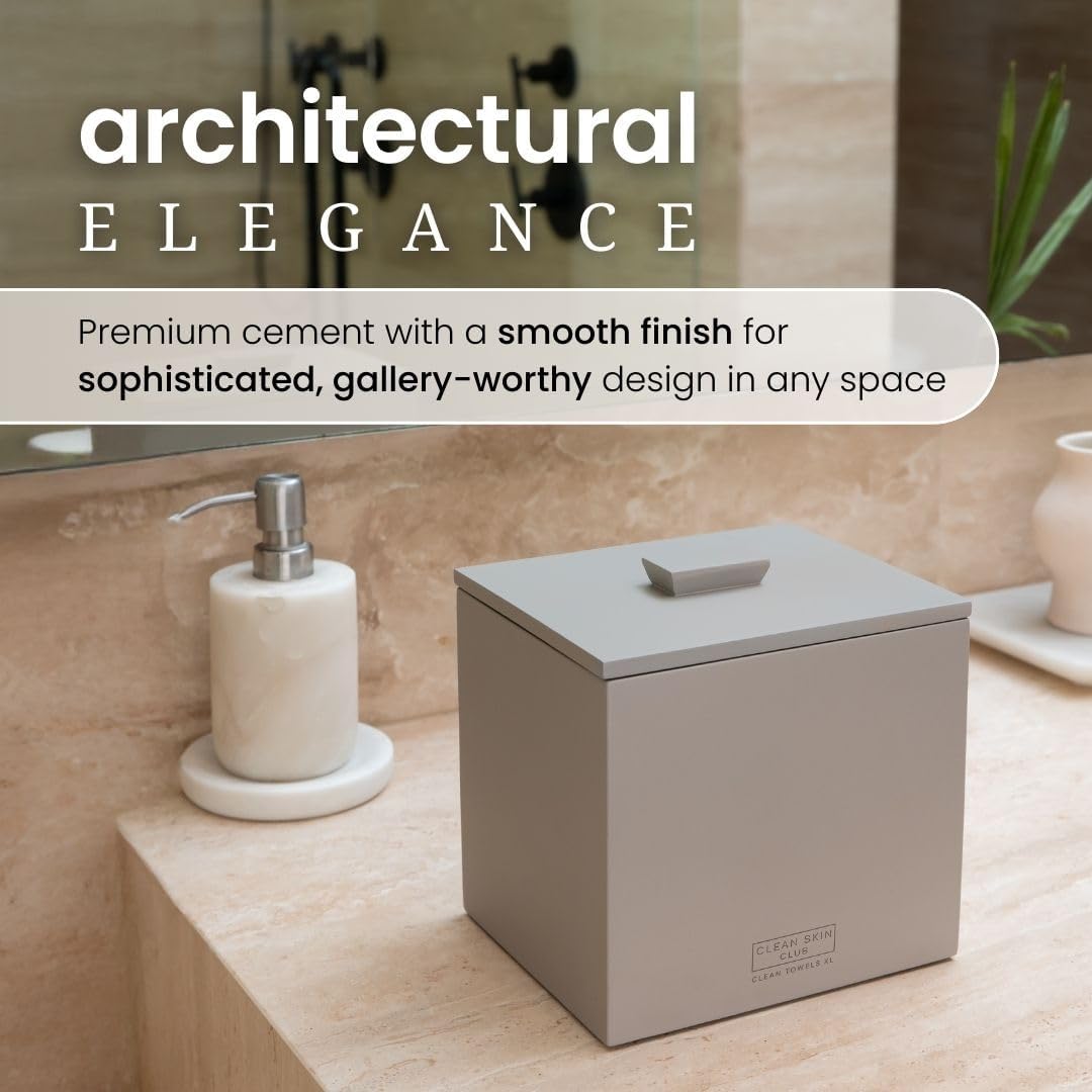 CLEAN SKIN CLUB Cement Box for 50 Disposable Clean Towels XL (Towels NOT Included), Concrete Container for Face Towelettes Bathroom Counter Storage, Cleansing Facial Dry Wipes - Taupe Stone