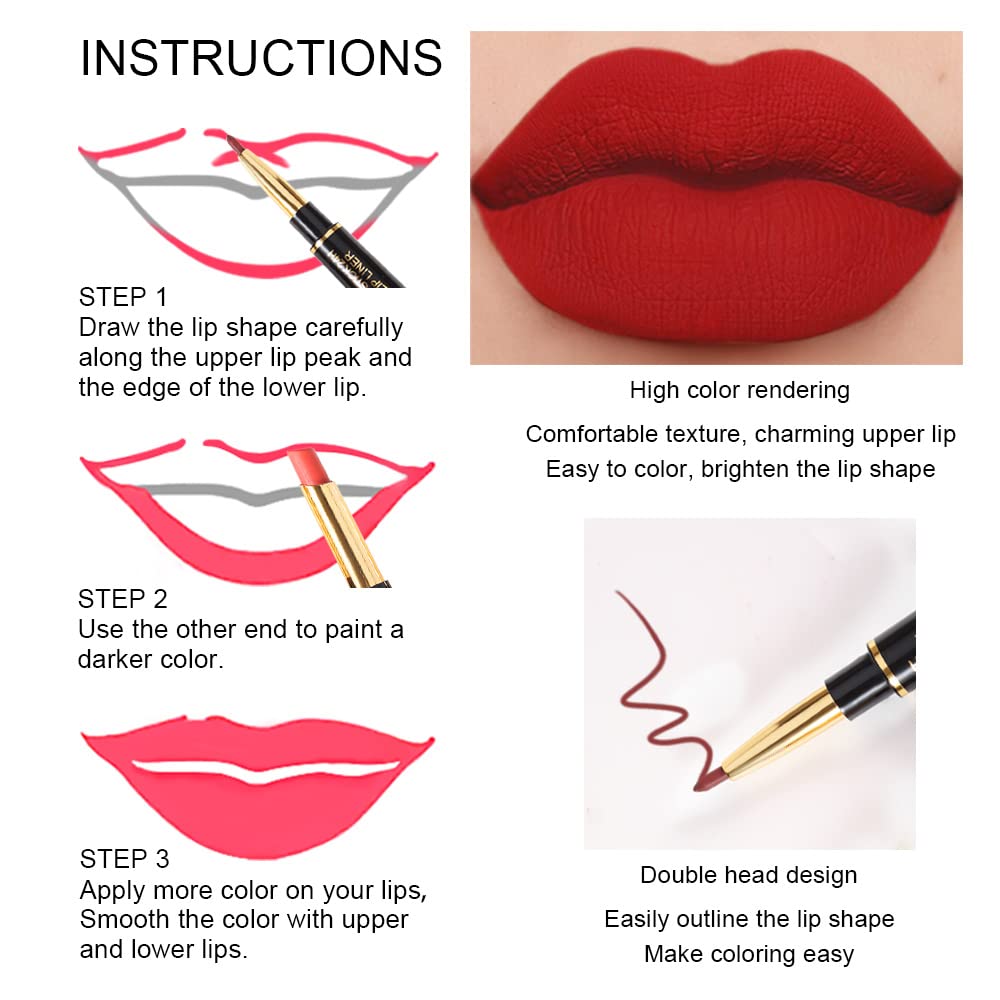 evpct 6Pcs Red Lip Liner and Lipstick Lip Stain Crayon Gift Set for Women Dark Deep Red Nude Long Lasting 24 Hour Matte Color Stay Lipstick with Lip Liner Set labiales mate 24 horas originales