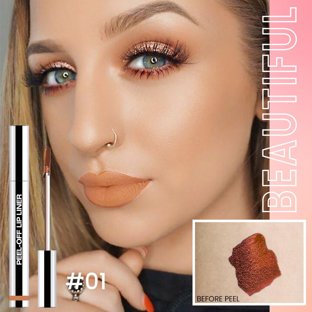 Matte Liquid Lip Stain Peel Off Lip liner Tattoo, Orange Brown Matte Peel Off Lip Stain, Long Lasting Waterproof Lipstick Lip Gloss Stain, Transfer-proof for All Skin Types 0.12 fl oz 01#